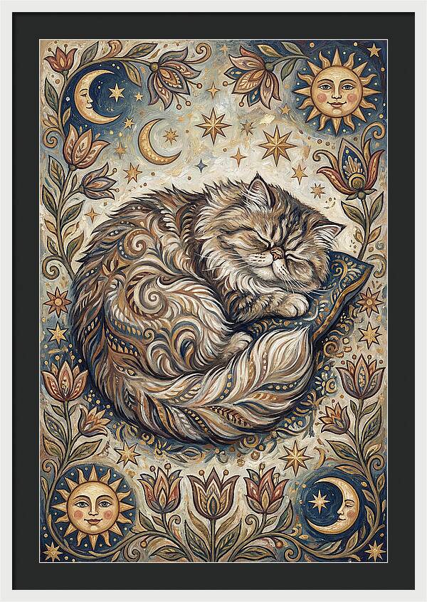 Sleeping Cat In Folk Style