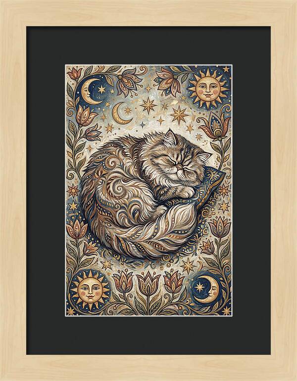 Sleeping Cat In Folk Style