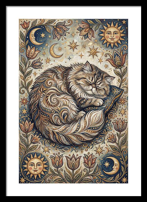Sleeping Cat In Folk Style