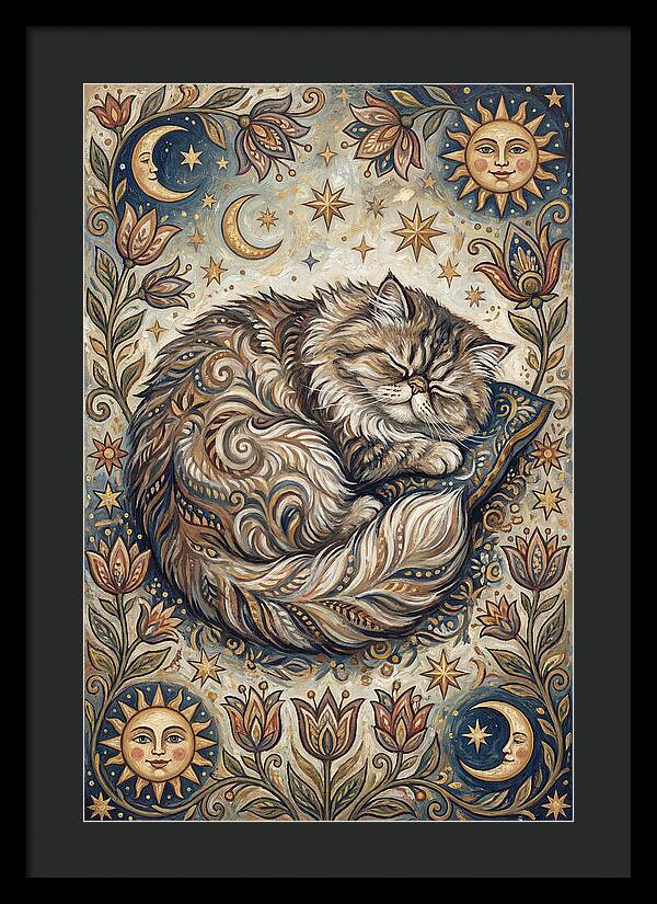 Sleeping Cat In Folk Style