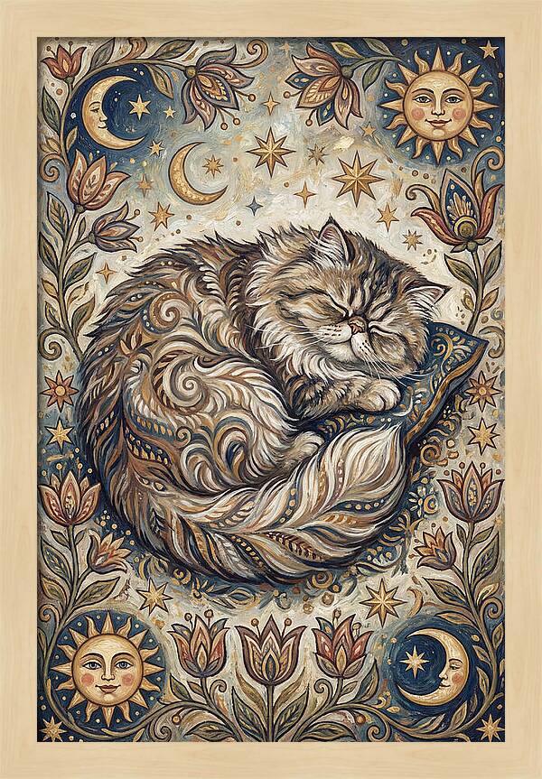 Sleeping Cat In Folk Style