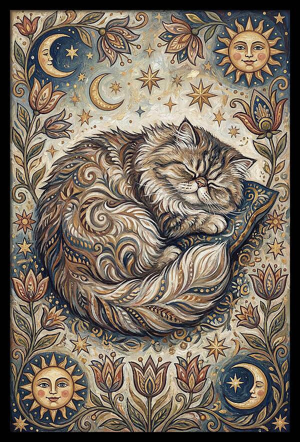 Sleeping Cat In Folk Style
