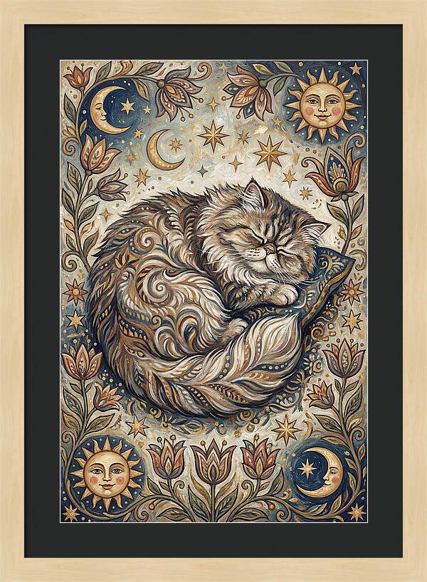 Sleeping Cat In Folk Style