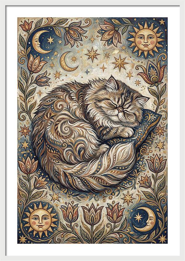 Sleeping Cat In Folk Style