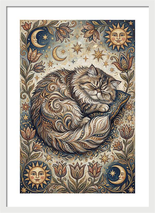 Sleeping Cat In Folk Style