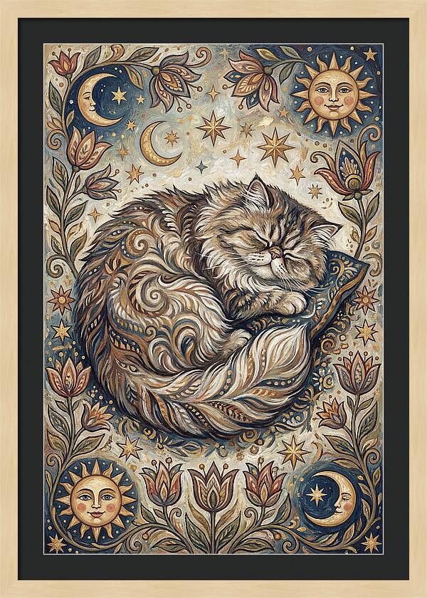 Sleeping Cat In Folk Style