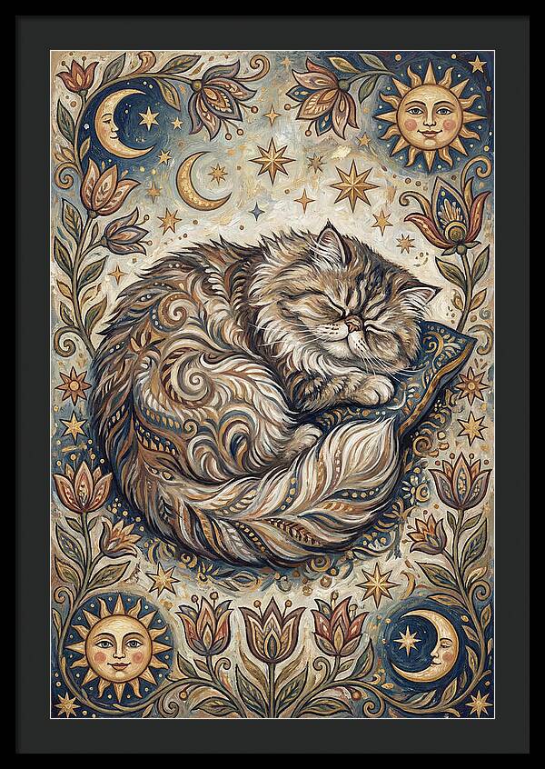 Sleeping Cat In Folk Style