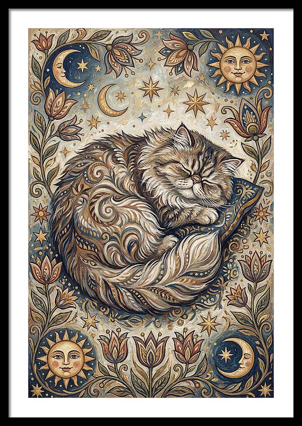 Sleeping Cat In Folk Style