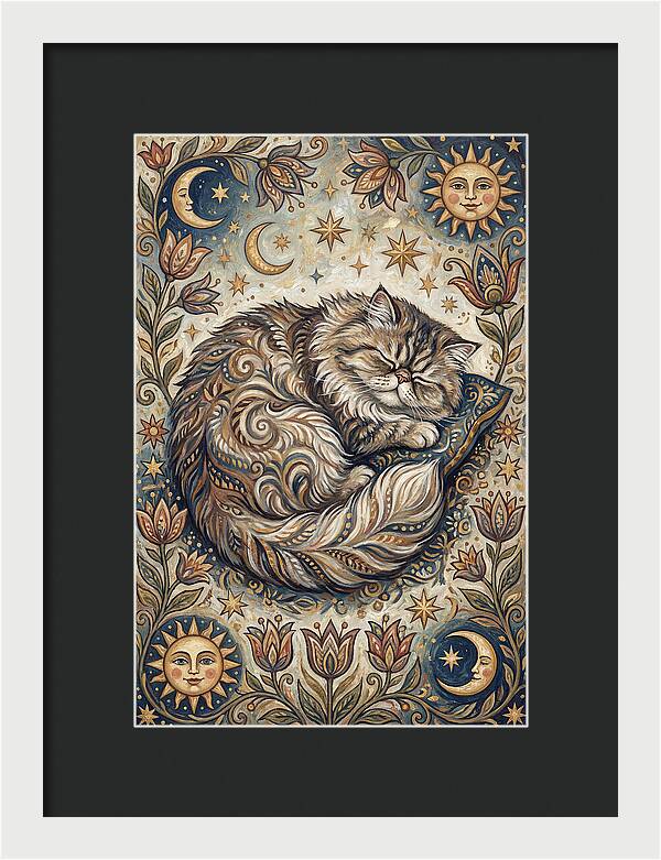 Sleeping Cat In Folk Style