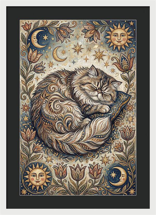 Sleeping Cat In Folk Style
