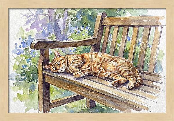 Sleeping Cat On A Bench