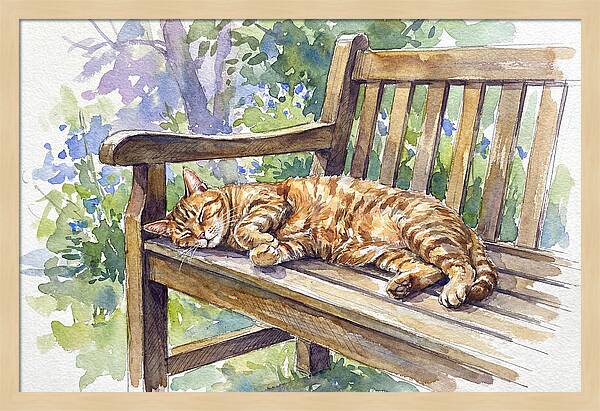 Sleeping Cat On A Bench