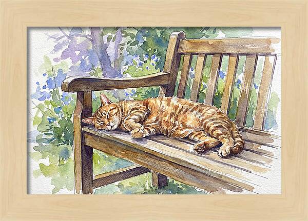 Sleeping Cat On A Bench