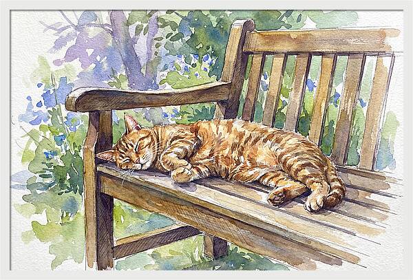 Sleeping Cat On A Bench
