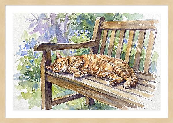 Sleeping Cat On A Bench