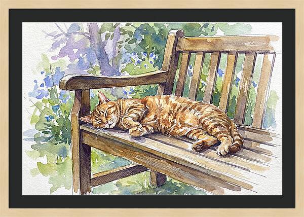 Sleeping Cat On A Bench