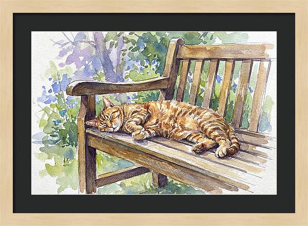 Sleeping Cat On A Bench