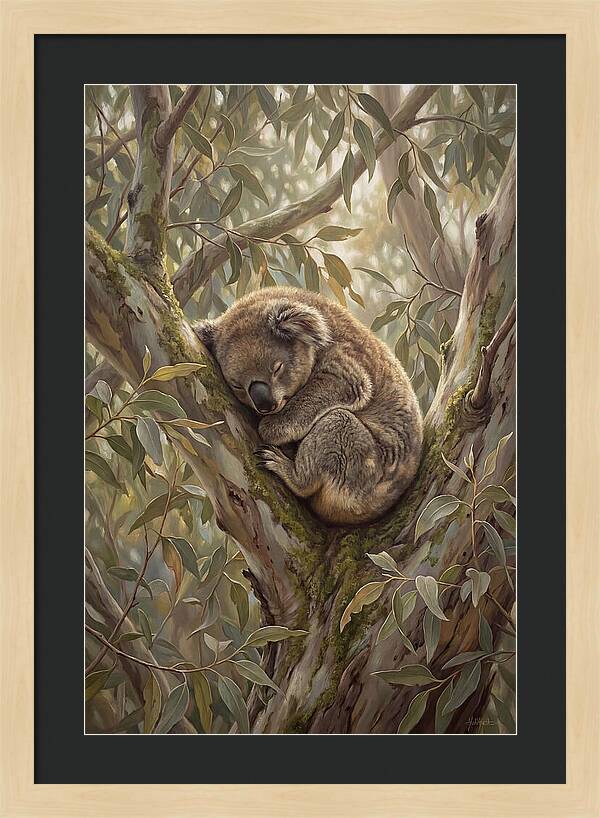 Sleeping Koala In Eucalyptus Tree