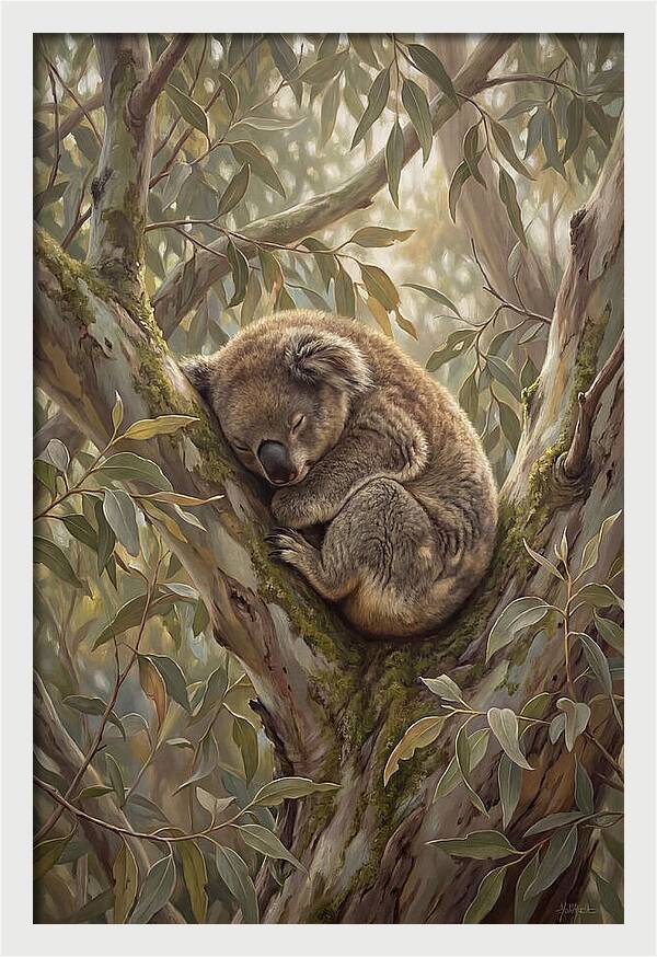 Sleeping Koala In Eucalyptus Tree