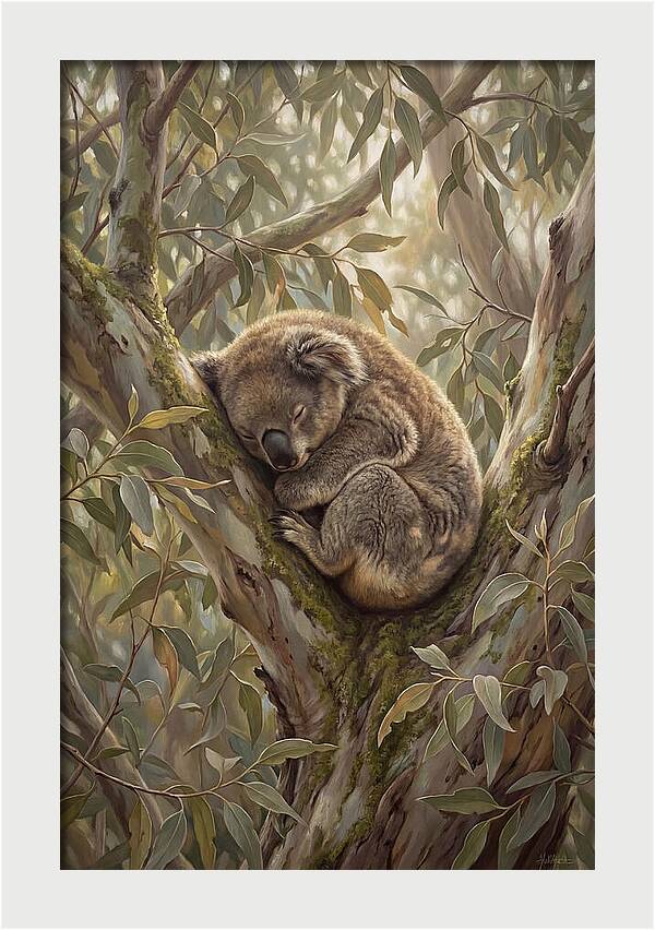 Sleeping Koala In Eucalyptus Tree