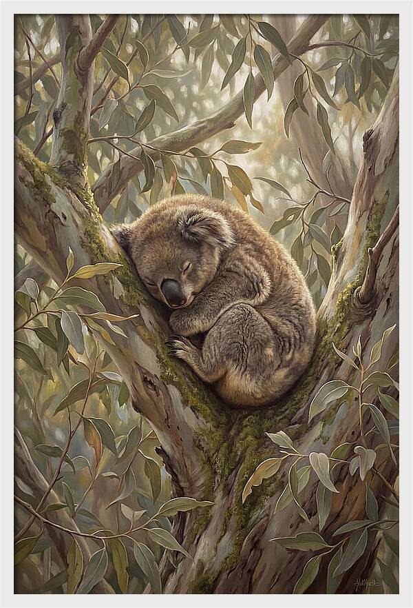 Sleeping Koala In Eucalyptus Tree