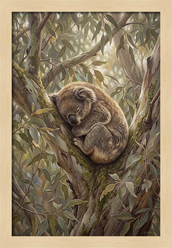 Sleeping Koala In Eucalyptus Tree