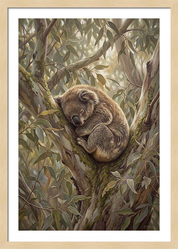 Sleeping Koala In Eucalyptus Tree