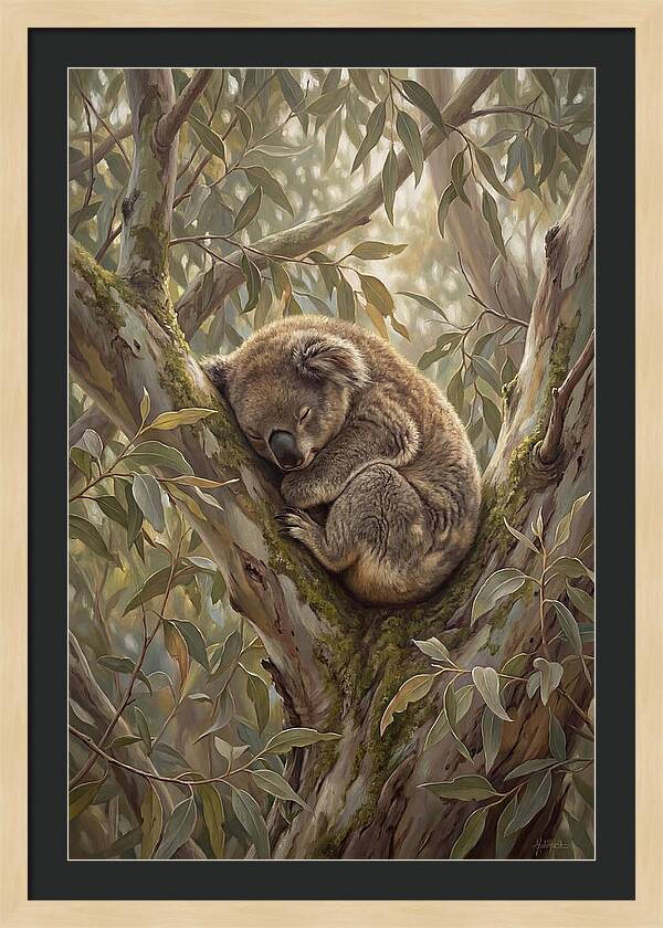 Sleeping Koala In Eucalyptus Tree