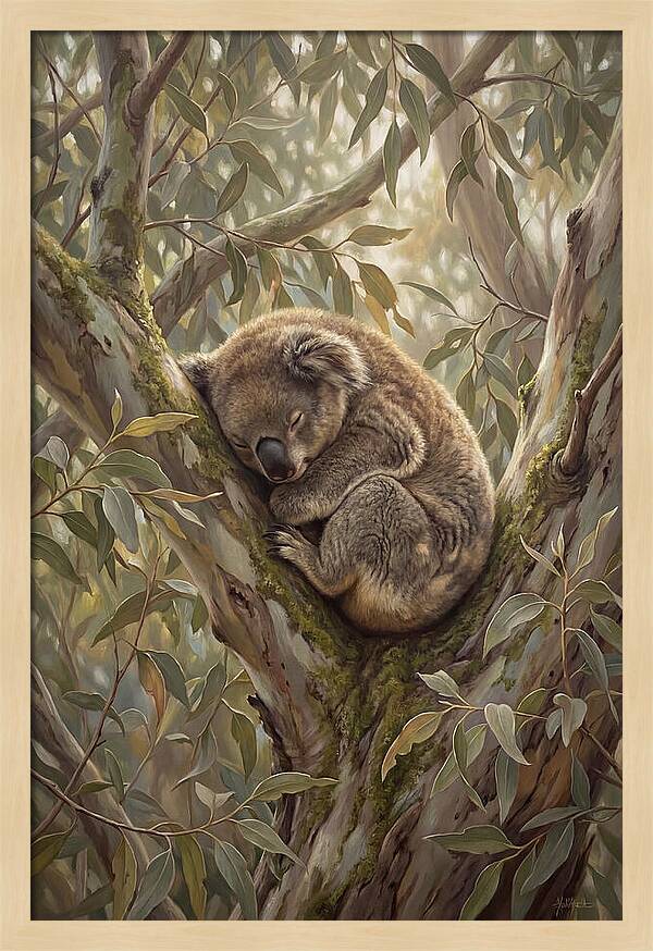 Sleeping Koala In Eucalyptus Tree