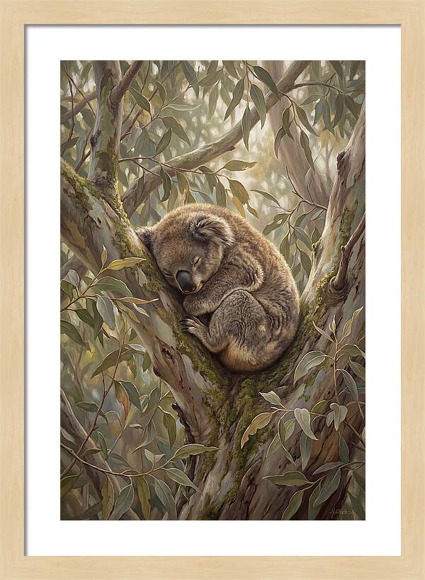 Sleeping Koala In Eucalyptus Tree