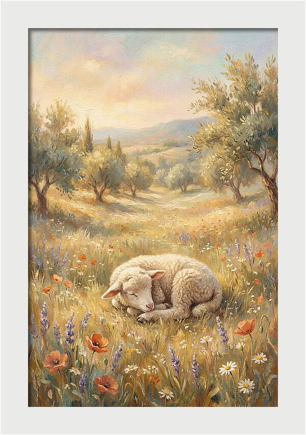 Sleeping Lamb In A Meadow