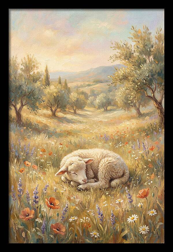Sleeping Lamb In A Meadow