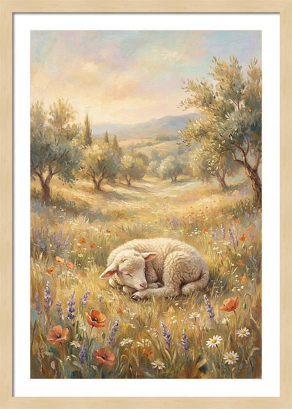 Sleeping Lamb In A Meadow