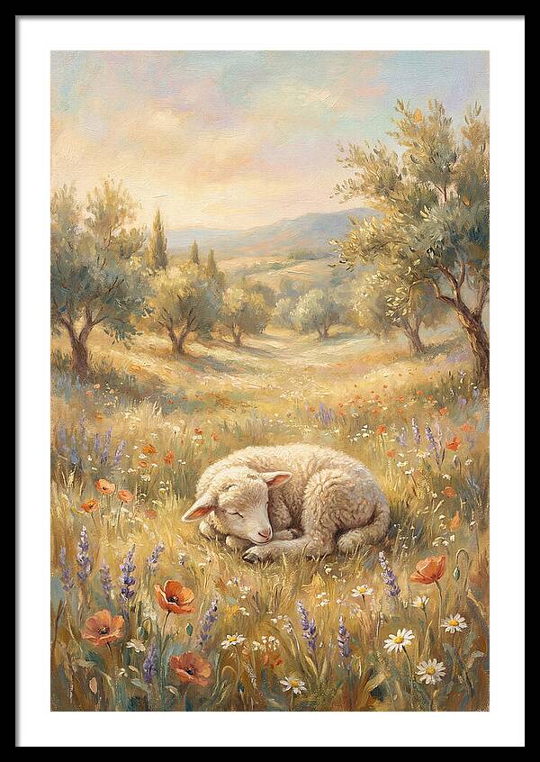 Sleeping Lamb In A Meadow