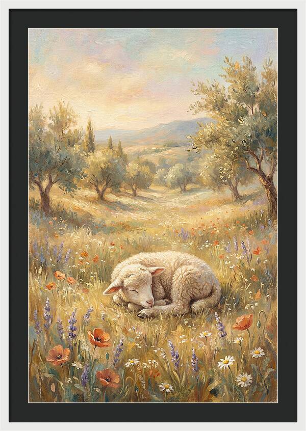 Sleeping Lamb In A Meadow