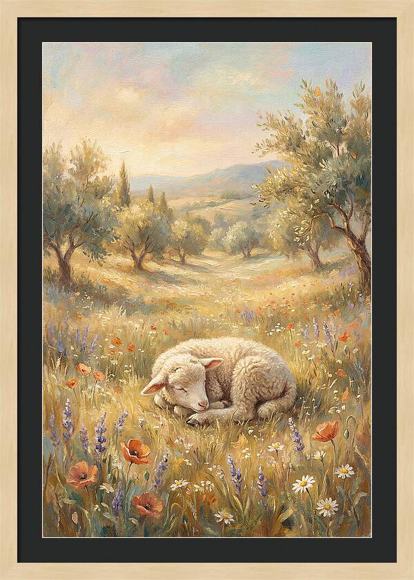 Sleeping Lamb In A Meadow