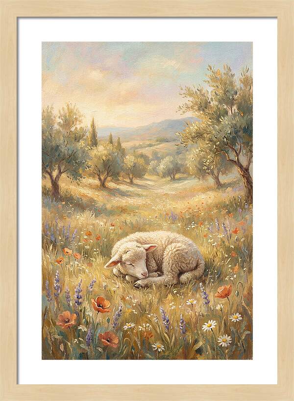 Sleeping Lamb In A Meadow