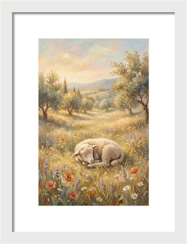 Sleeping Lamb In A Meadow