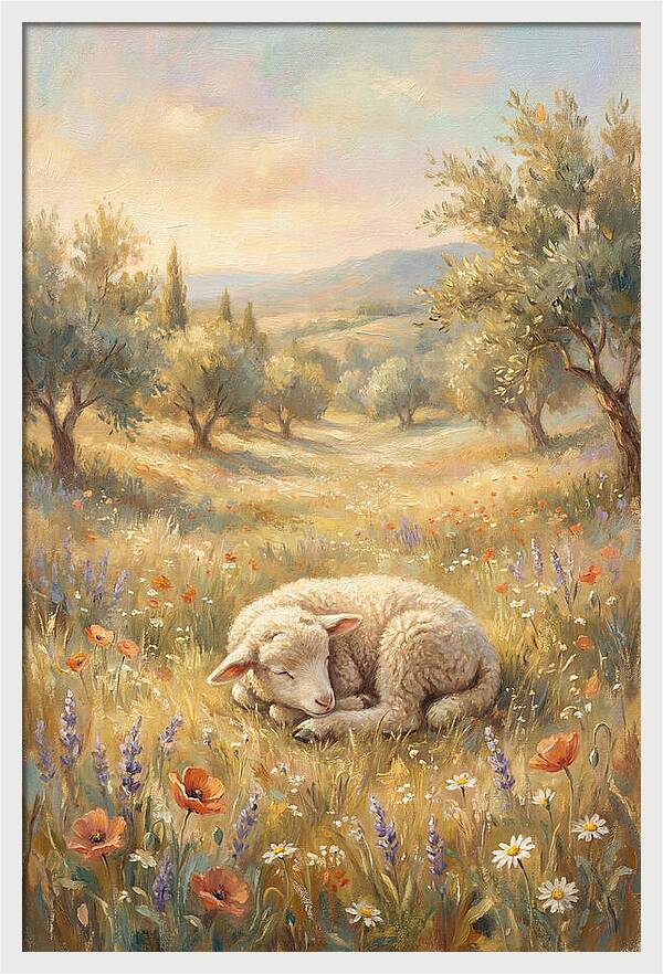 Sleeping Lamb In A Meadow