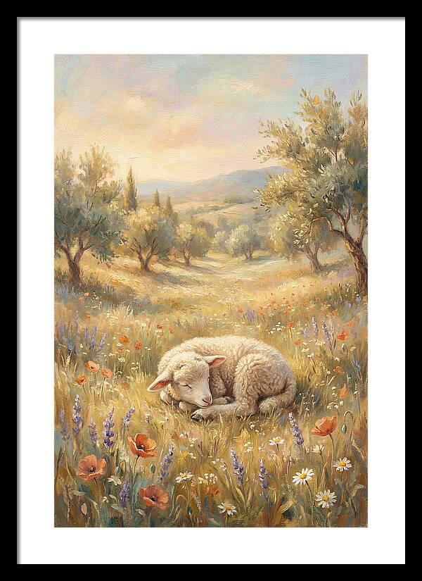 Sleeping Lamb In A Meadow