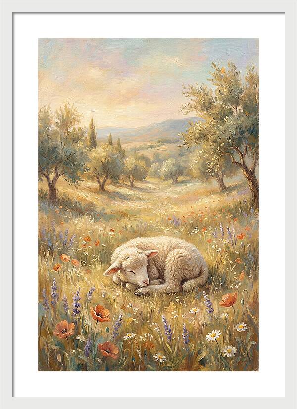 Sleeping Lamb In A Meadow