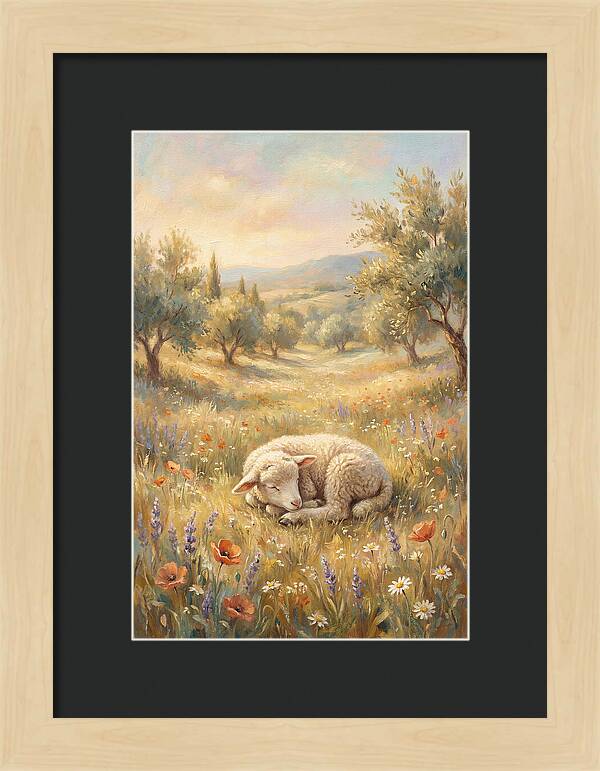Sleeping Lamb In A Meadow