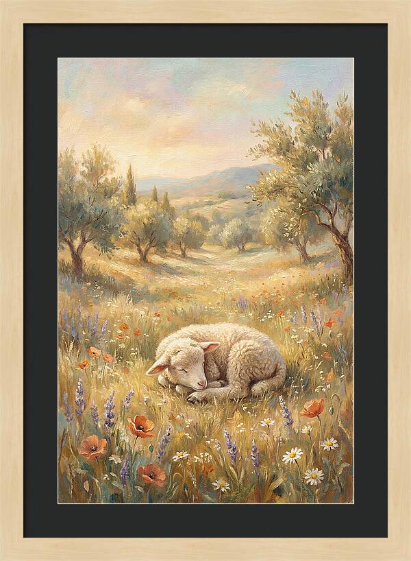 Sleeping Lamb In A Meadow