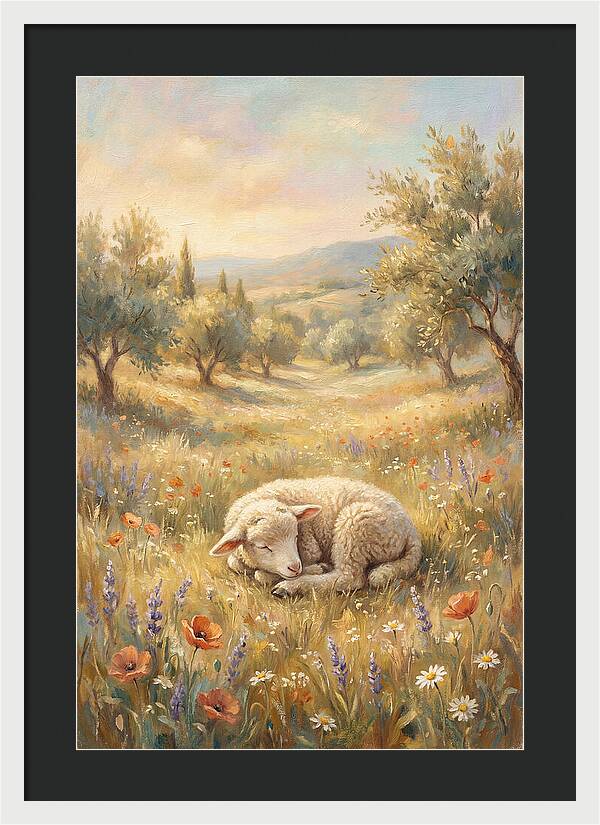 Sleeping Lamb In A Meadow
