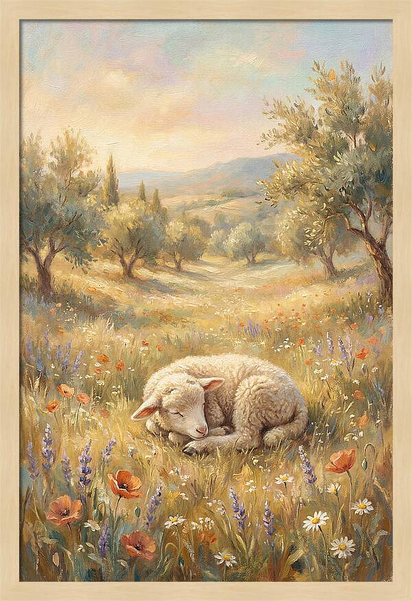 Sleeping Lamb In A Meadow