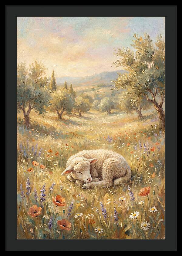 Sleeping Lamb In A Meadow