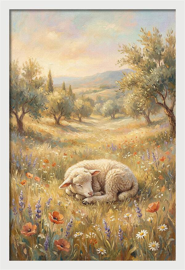 Sleeping Lamb In A Meadow