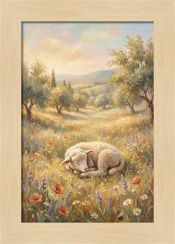 Sleeping Lamb In A Meadow
