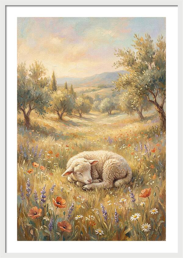 Sleeping Lamb In A Meadow