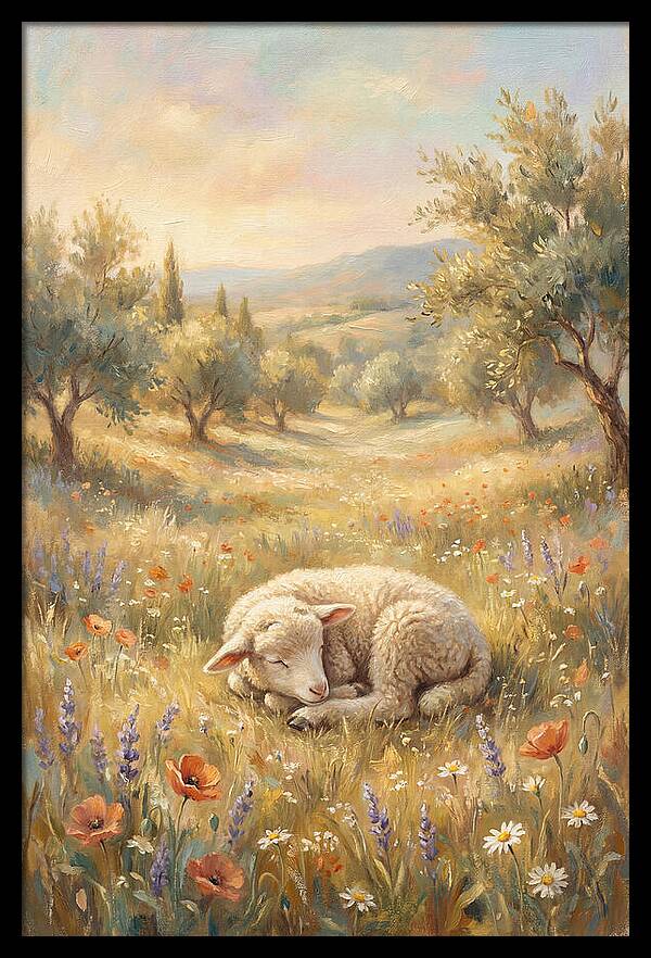 Sleeping Lamb In A Meadow
